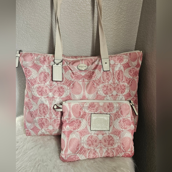 Coach Handbags - Coach Pink Signature Tote with Matching Pouch